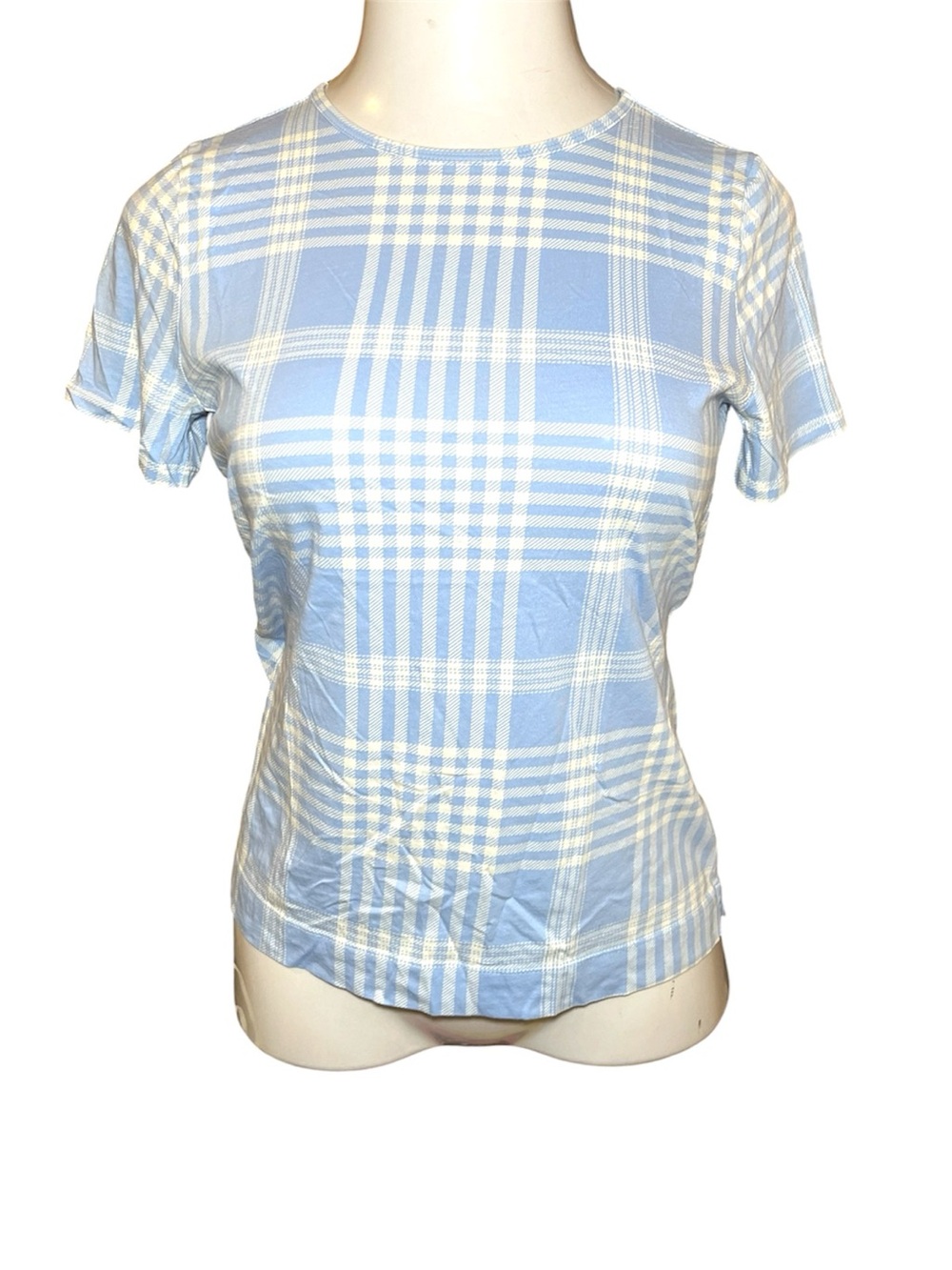 Ann Taylor Light Blue & White Plaid Short Sleeve Women's Tee